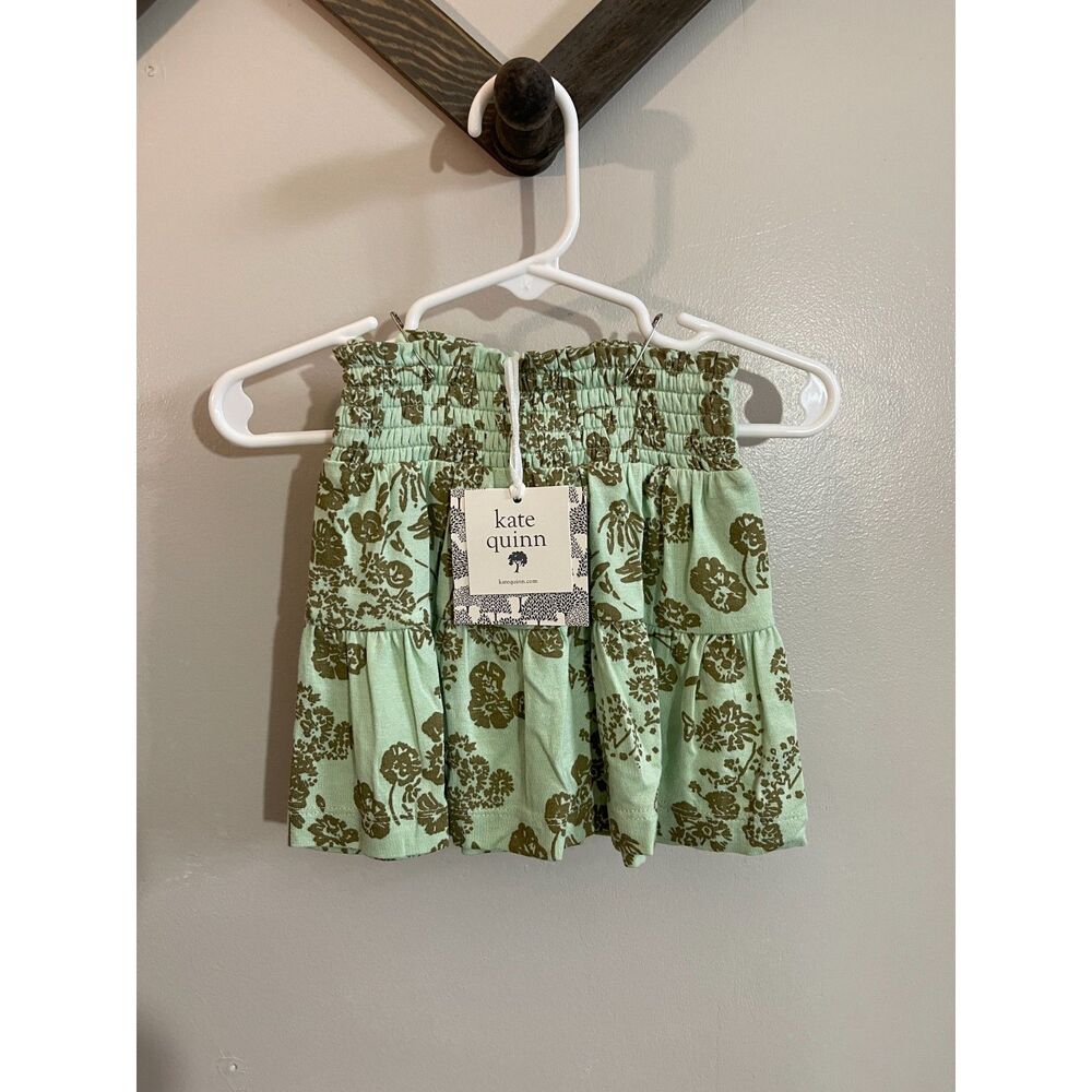 Kate Quinn Floral Bamboo Skirt 12-18 m NWT | Smocked Elastic Waist Green Fennel